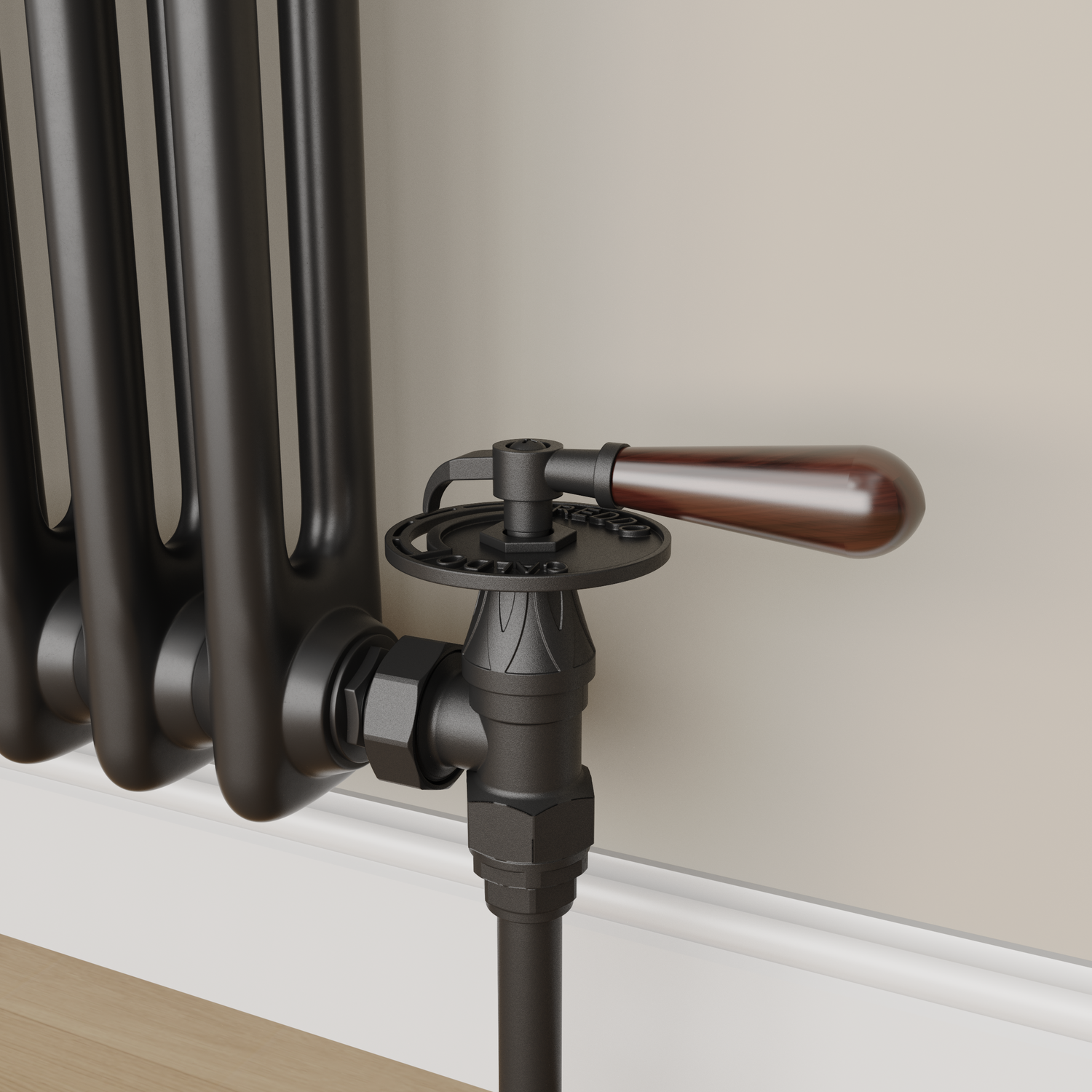 Maesta Black Matte Traditional Manual Angled Radiator Valves With Lockshield
