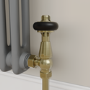 Maesta Antique Brass Traditional TRV Angled Thermostatic Radiator Valves With Lockshield