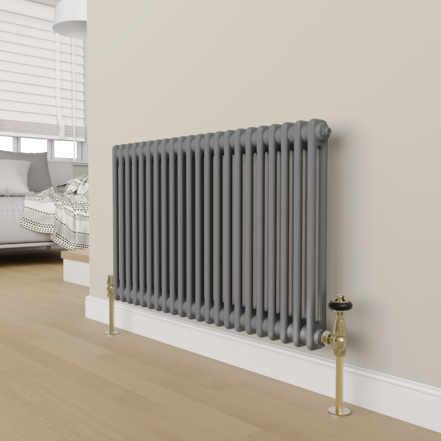 Maesta Antique Brass Traditional TRV Angled Thermostatic Radiator Valves With Lockshield