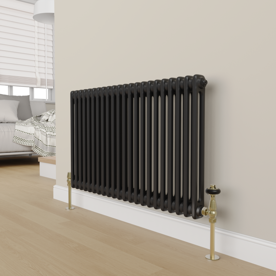 Maesta Antique Brass Traditional TRV Angled Thermostatic Radiator Valves With Lockshield