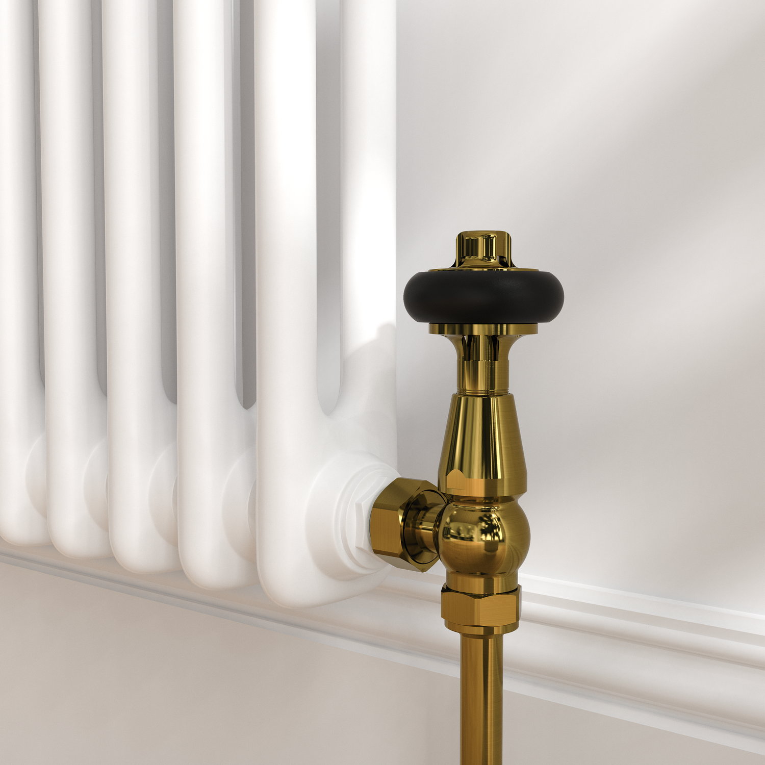 Image of Maesta Maesta Brushed Brass Traditional TRV Angled Thermostatic Radiator Valves With Lockshield Brass 119 x 46 x 39 cm TRVT-AG-9BB