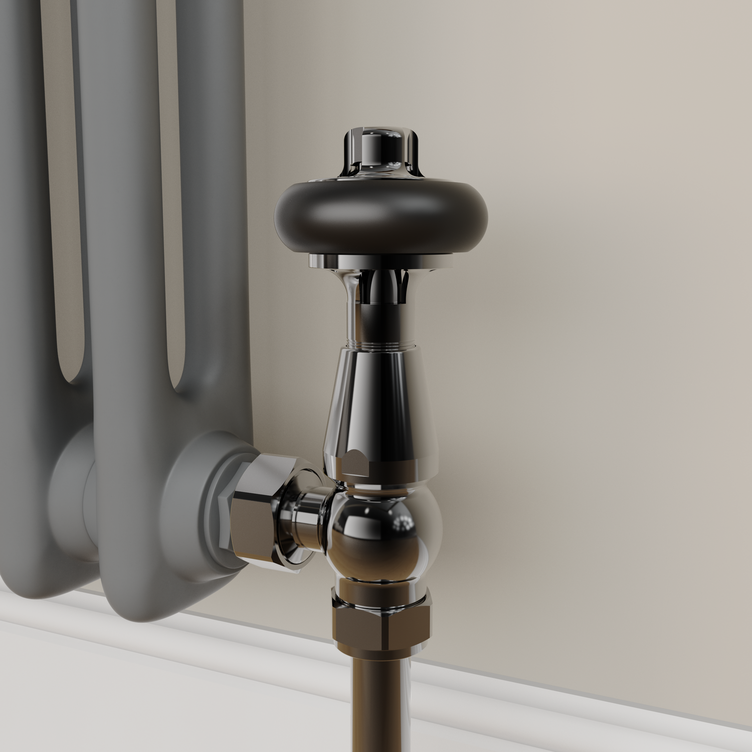 Maesta Black Nickel Traditional Trv Angled Thermostatic Radiator Valves With Lockshield