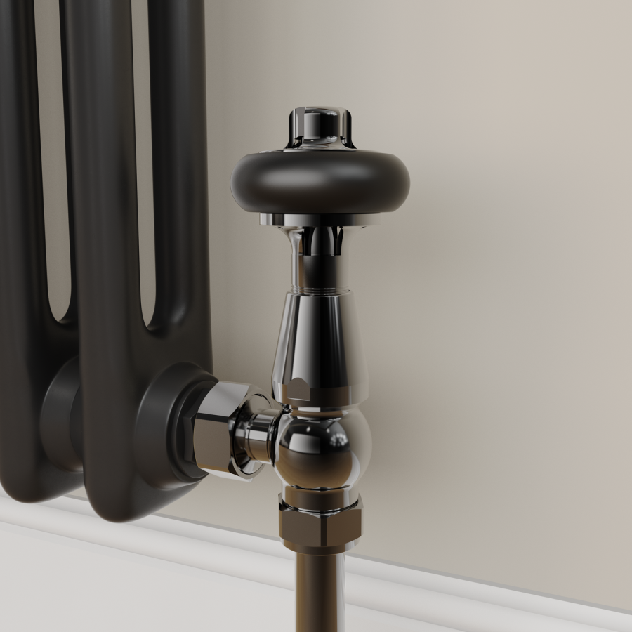 Maesta Black Nickel Traditional TRV Angled Thermostatic Radiator Valves With Lockshield