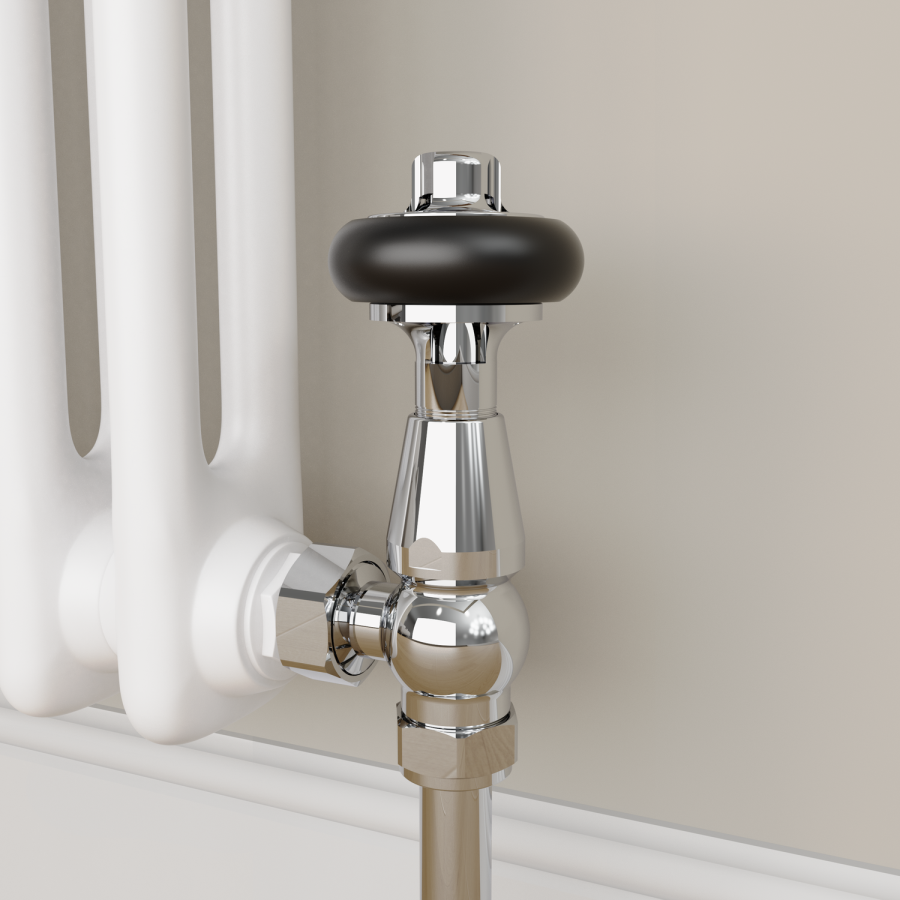 Maesta Chrome Traditional TRV Angled Thermostatic Radiator Valves With Lockshield