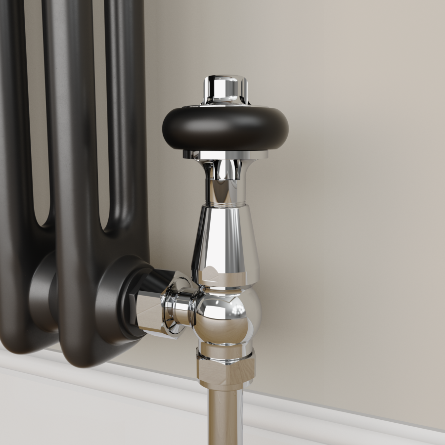 Maesta Chrome Traditional TRV Angled Thermostatic Radiator Valves With Lockshield