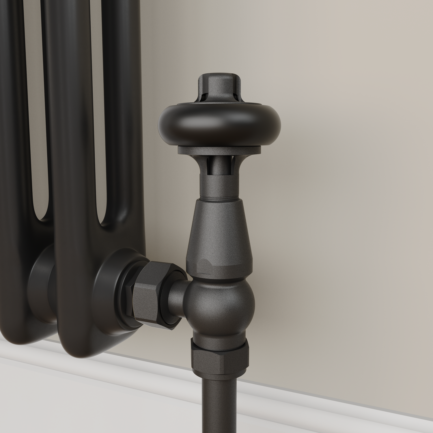 Maesta Black Matte Traditional Trv Angled Thermostatic Radiator Valves With Lockshield