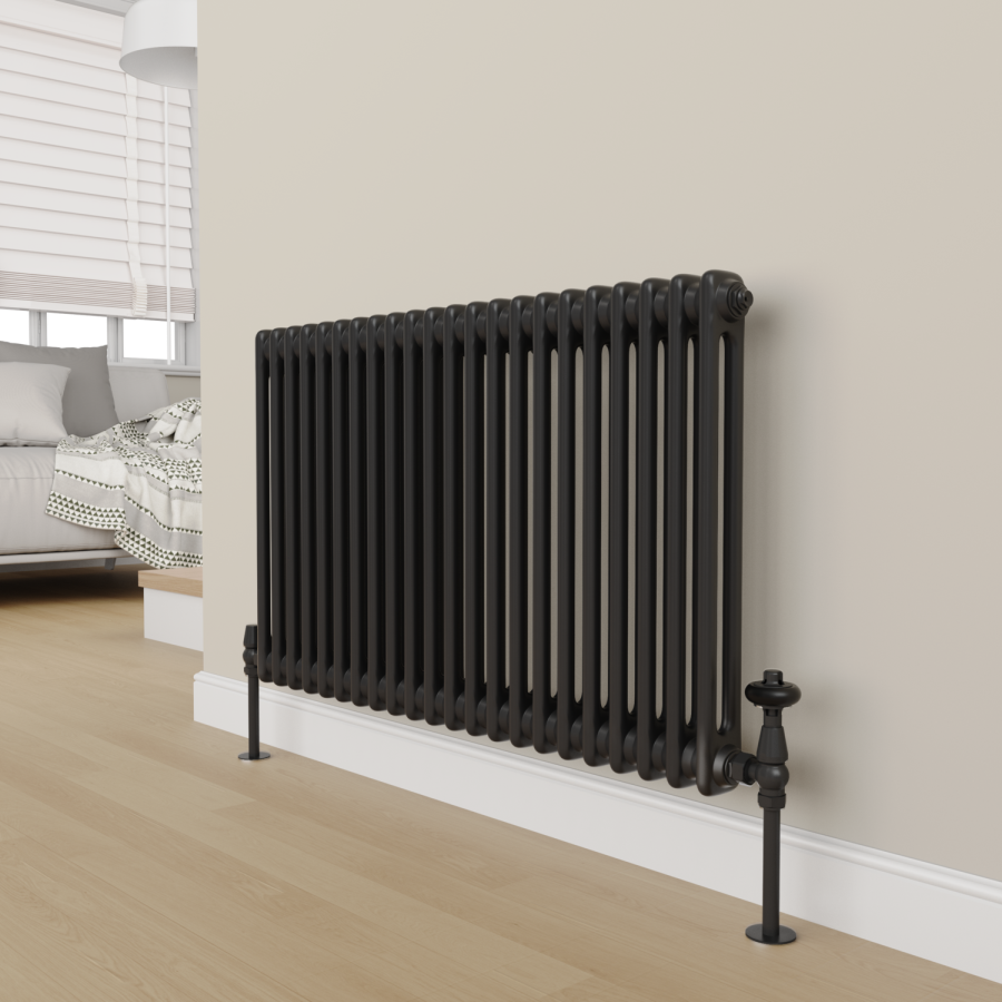 Maesta Matte Black Traditional TRV Angled Thermostatic Radiator Valves With Lockshield
