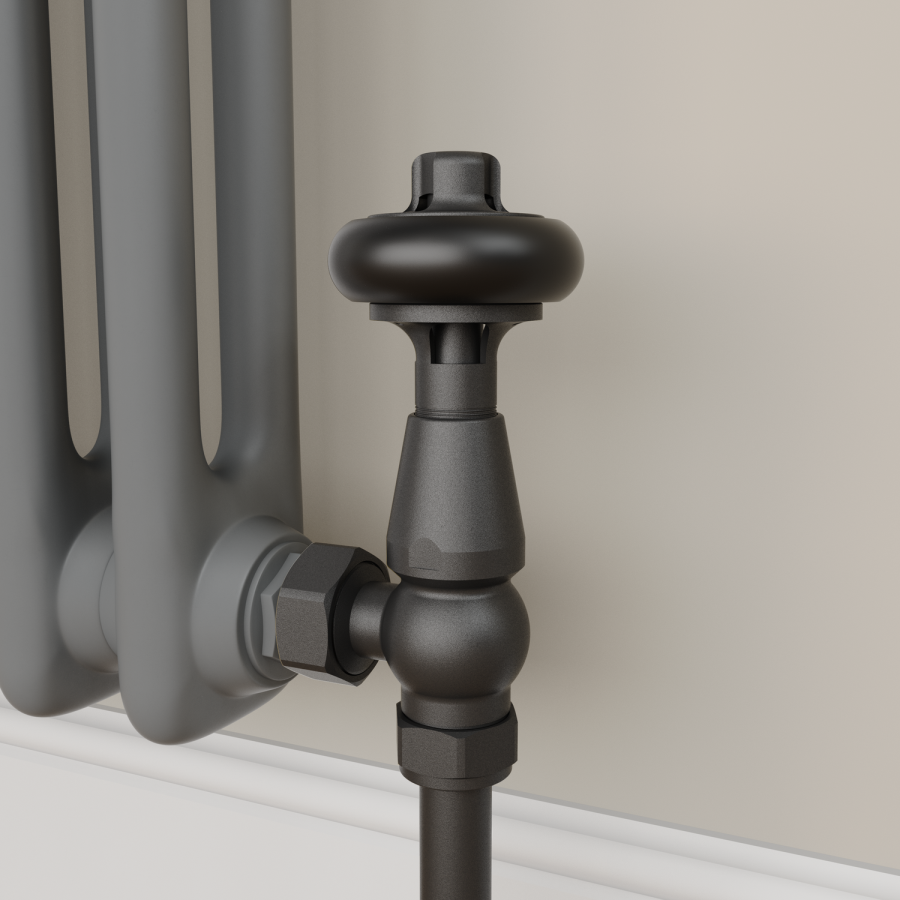 Maesta Matte Black Traditional TRV Angled Thermostatic Radiator Valves With Lockshield