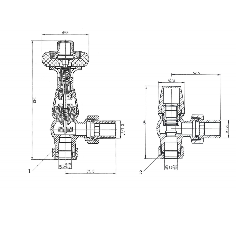 Maesta Matte Black Traditional TRV Angled Thermostatic Radiator Valves With Lockshield