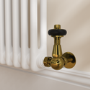 Maesta Brushed Brass Traditional TRV Corner Thermostatic Radiator Valves With Lockshield