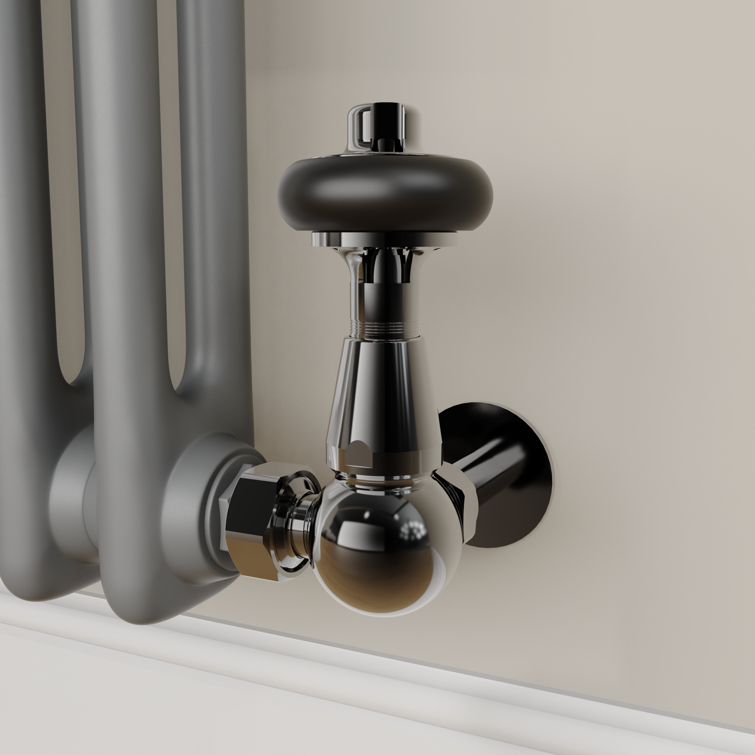 Maesta Black Nickel Traditional Trv Corner Thermostatic Radiator Valves With Lockshield