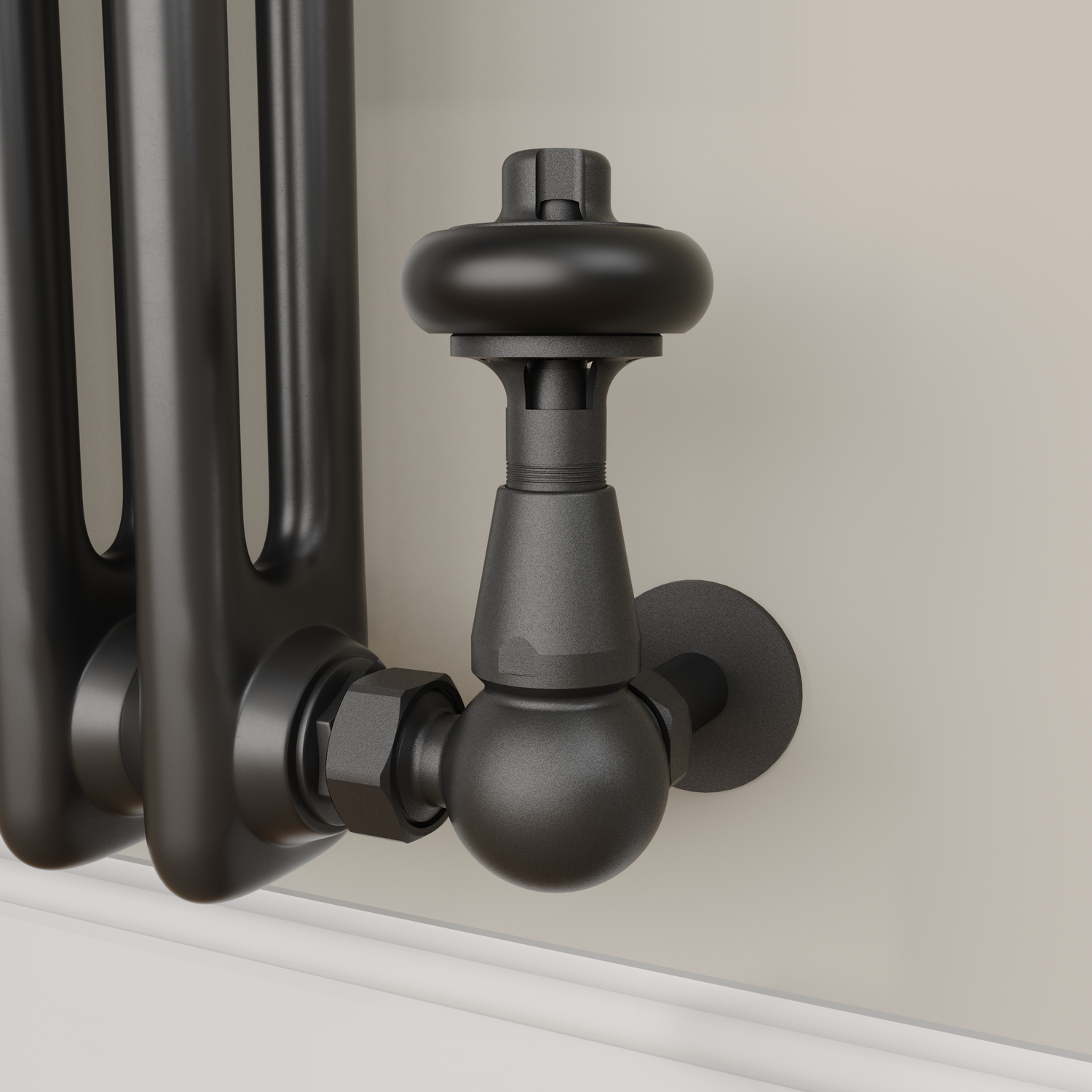 Image of Maesta Maesta Matte Black Traditional TRV Corner Thermostatic Radiator Valves With Lockshield Black 8.1 x 6.1 x 13.2 cm TRVT-CN-9MB