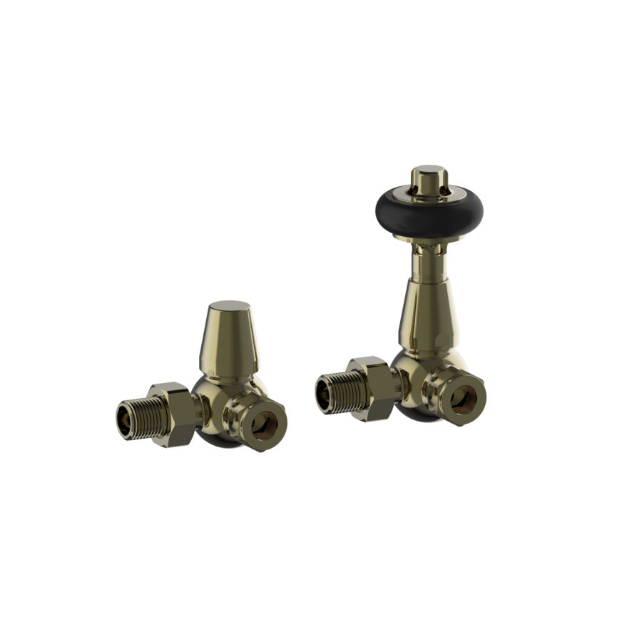 Maesta Antique Brass Traditional TRV Corner Thermostatic Radiator Valves With Lockshield