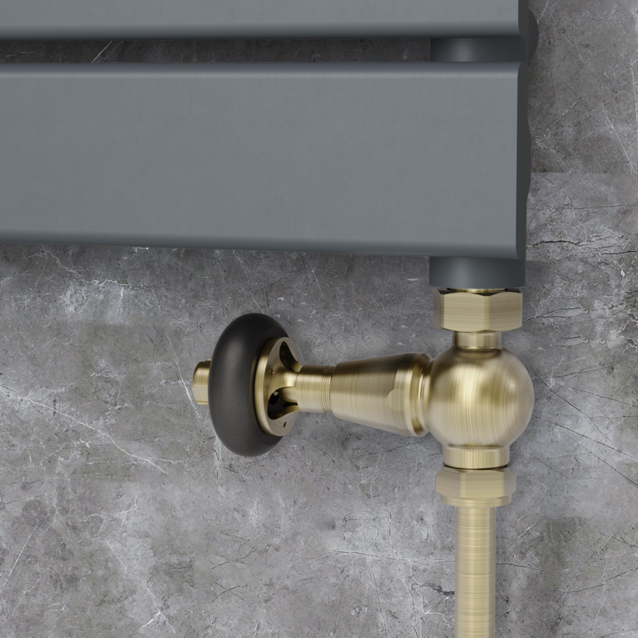 Elego Antique Brass Traditional TRV Straight Thermostatic Radiator Valves With Lockshield