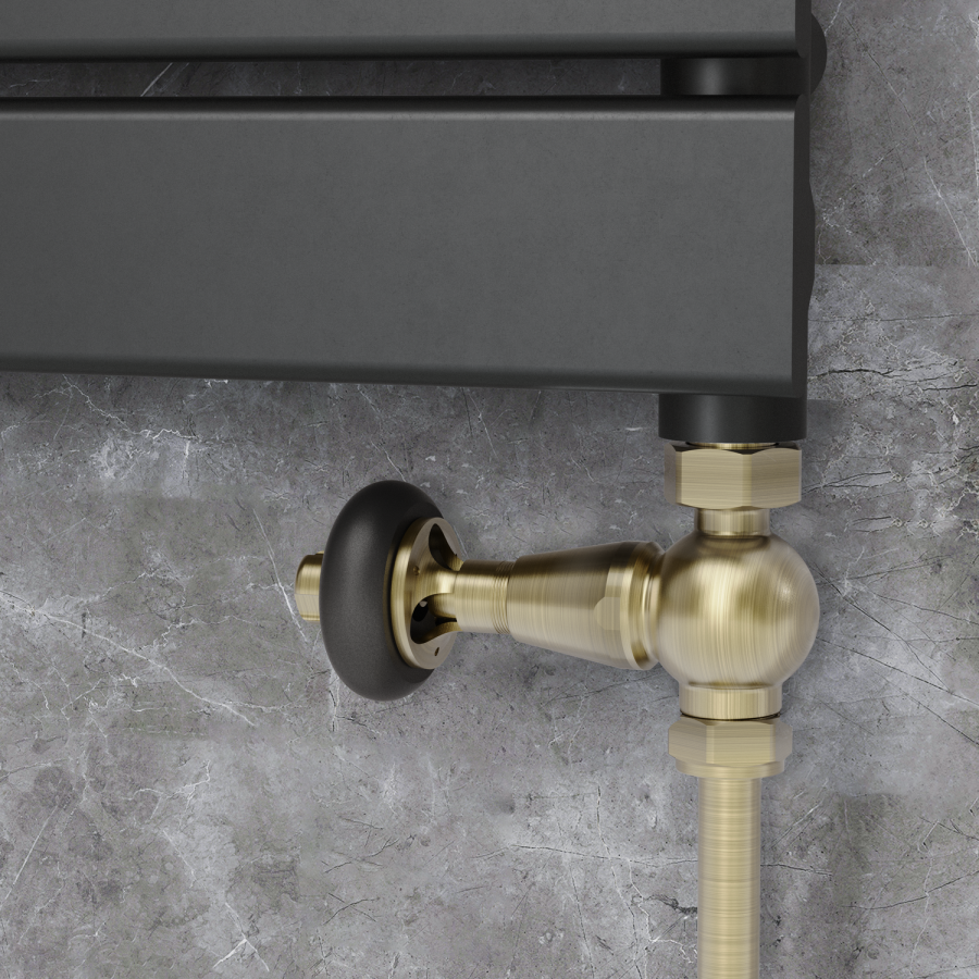 Elego Antique Brass Traditional TRV Straight Thermostatic Radiator Valves With Lockshield