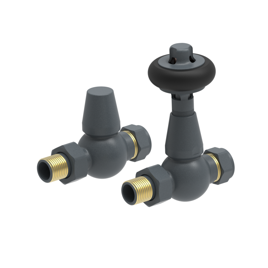Maesta Anthracite Gray Traditional TRV Straight Thermostatic Radiator Valves With Lockshield