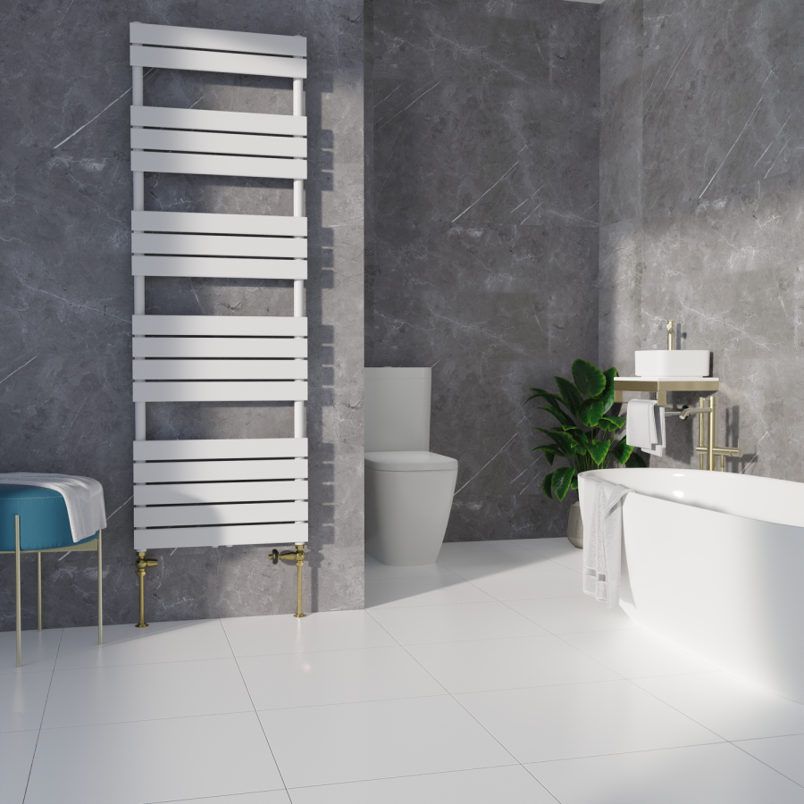 Maesta Brushed Brass Traditional TRV Straight Thermostatic Radiator Valves With Lockshield