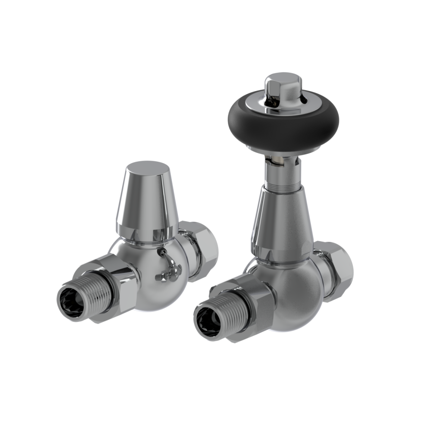 Elego Chrome Traditional TRV Straight Thermostatic Radiator Valves With Lockshield