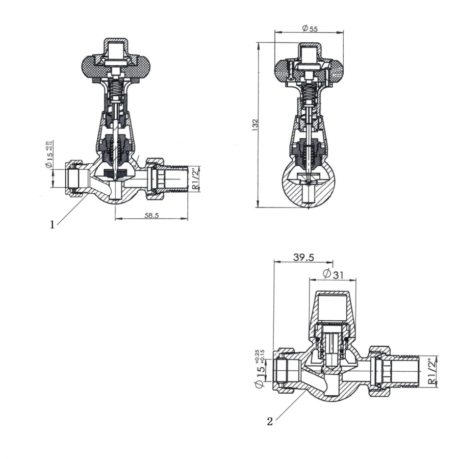Elego Chrome Traditional TRV Straight Thermostatic Radiator Valves With Lockshield