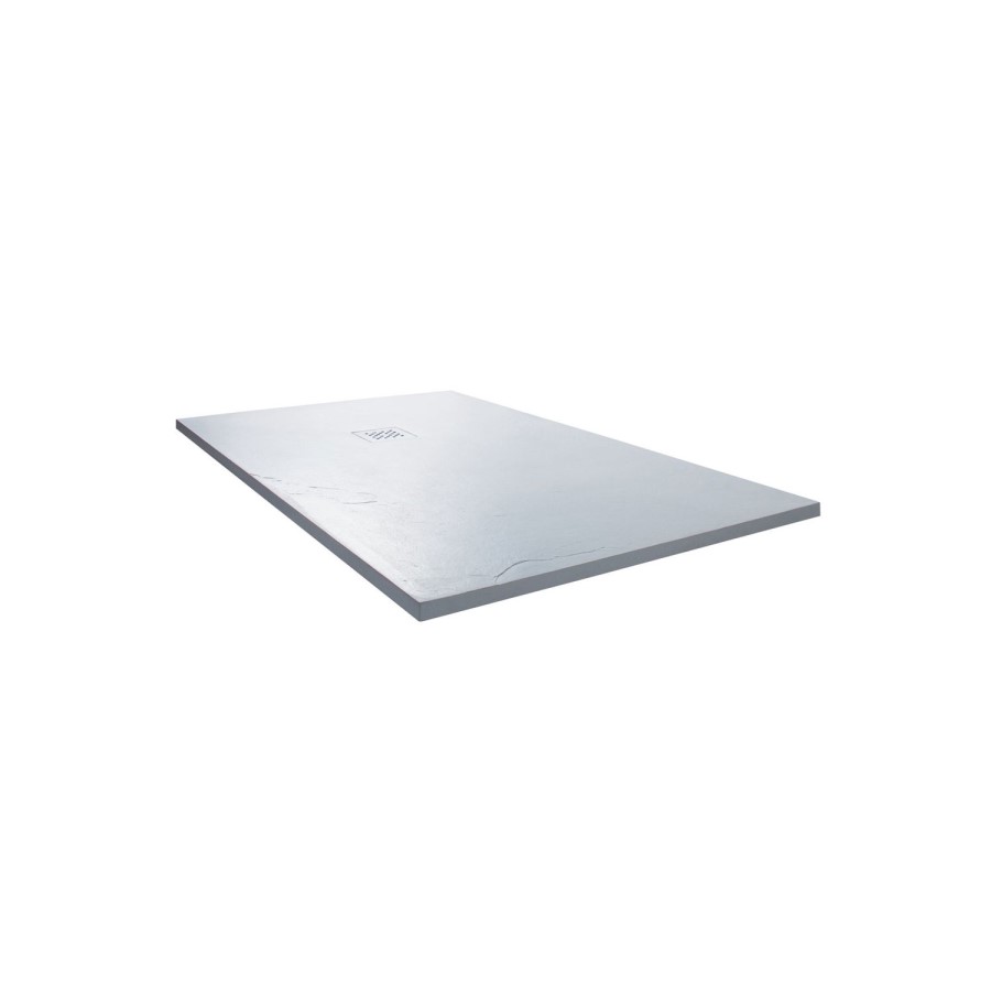 1400 x 900 White Stone Resin Shower Tray with Waste - Textured Slate Effect - Claristone Range