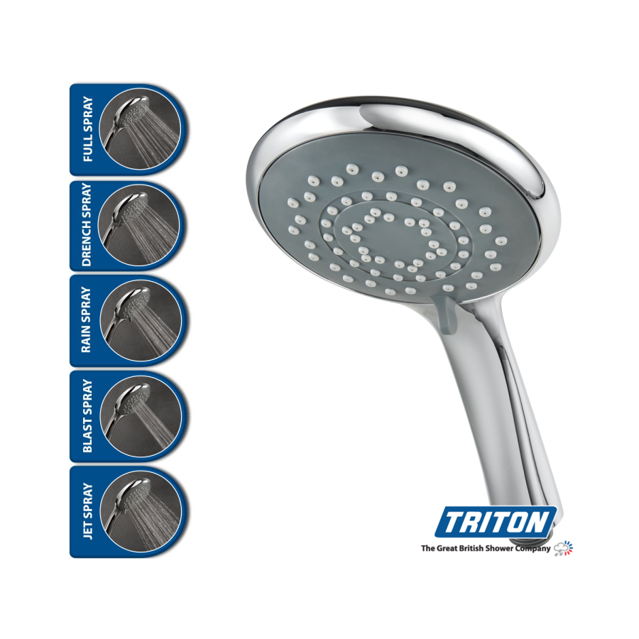 Triton 8000 Series 5 Spray Pattern Shower Head Handset - Chrome