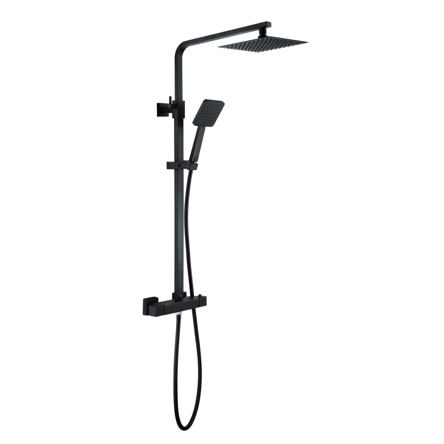 GRADE A1 - Black Square Thermostatic Mixer Shower Set with Exposed Valve - Zana