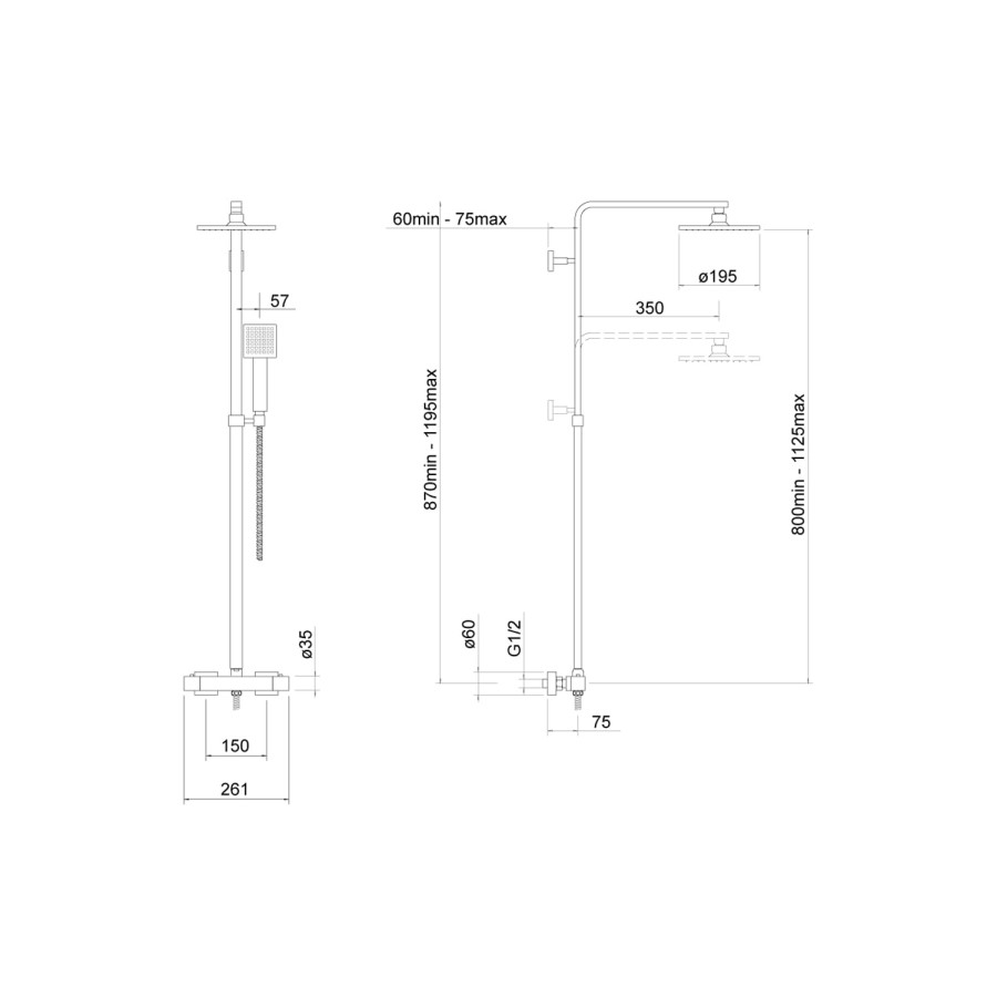 GRADE A1 - Black Square Thermostatic Mixer Shower Set with Exposed Valve - Zana