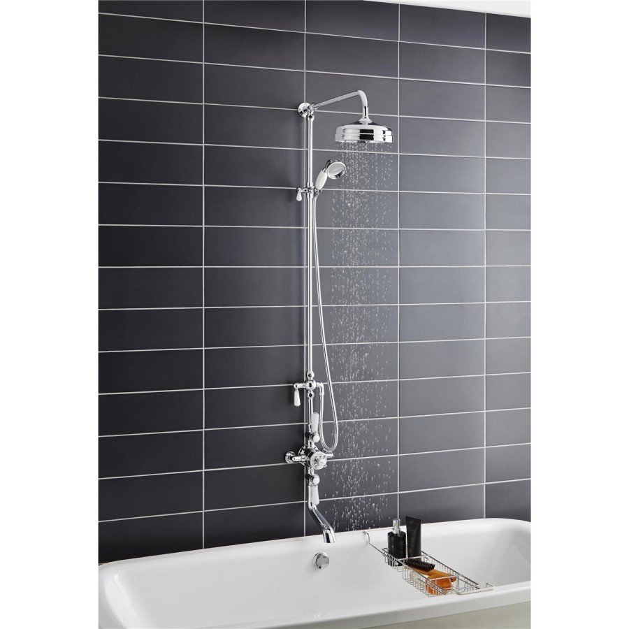 Hudson Reed White Topaz Triple Thermostatic Shower Valve With Rigid Riser