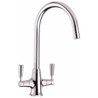 CDA Chrome Twin Lever Traditional Quarter Turn Monobloc Kitchen Tap