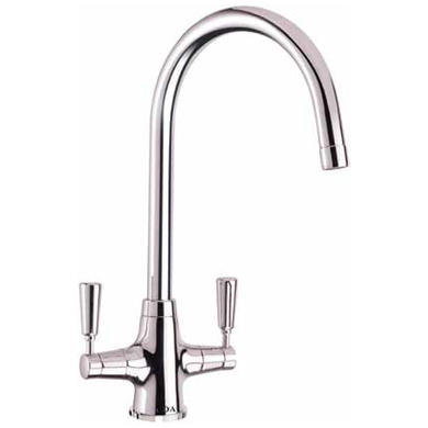 CDA Chrome Twin Lever Traditional Quarter Turn Monobloc Kitchen Tap