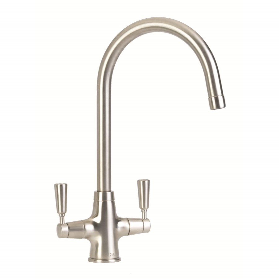 Refurbished CDA TT41NI Nickel Twin Lever Swan Neck Monobloc Kitchen Tap