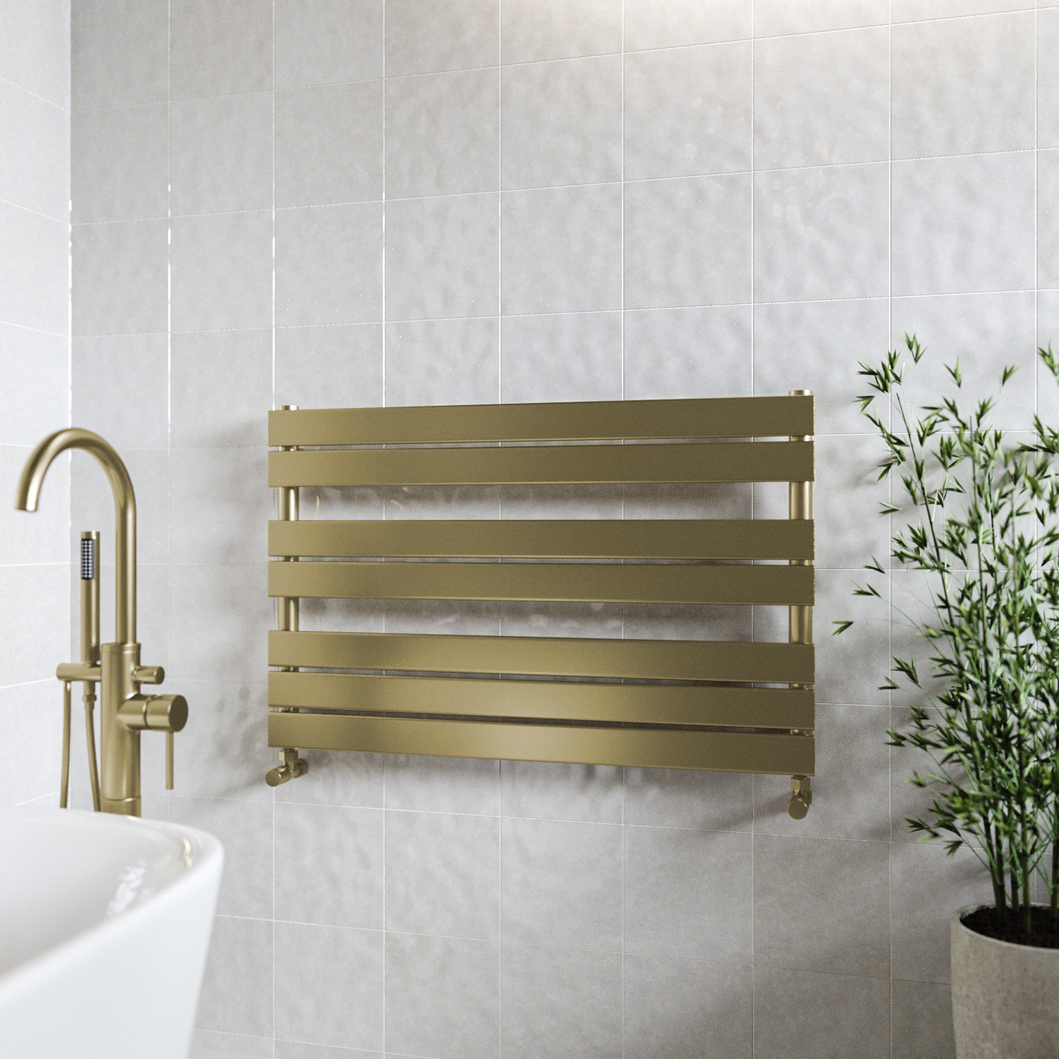 Brass Horizontal Towel Radiator 600 x 1000mm - Tundra - Better Bathrooms