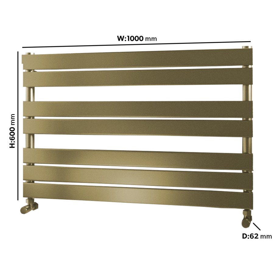 Brass Horizontal Towel Radiator 600 x 1000mm - Tundra - Better Bathrooms