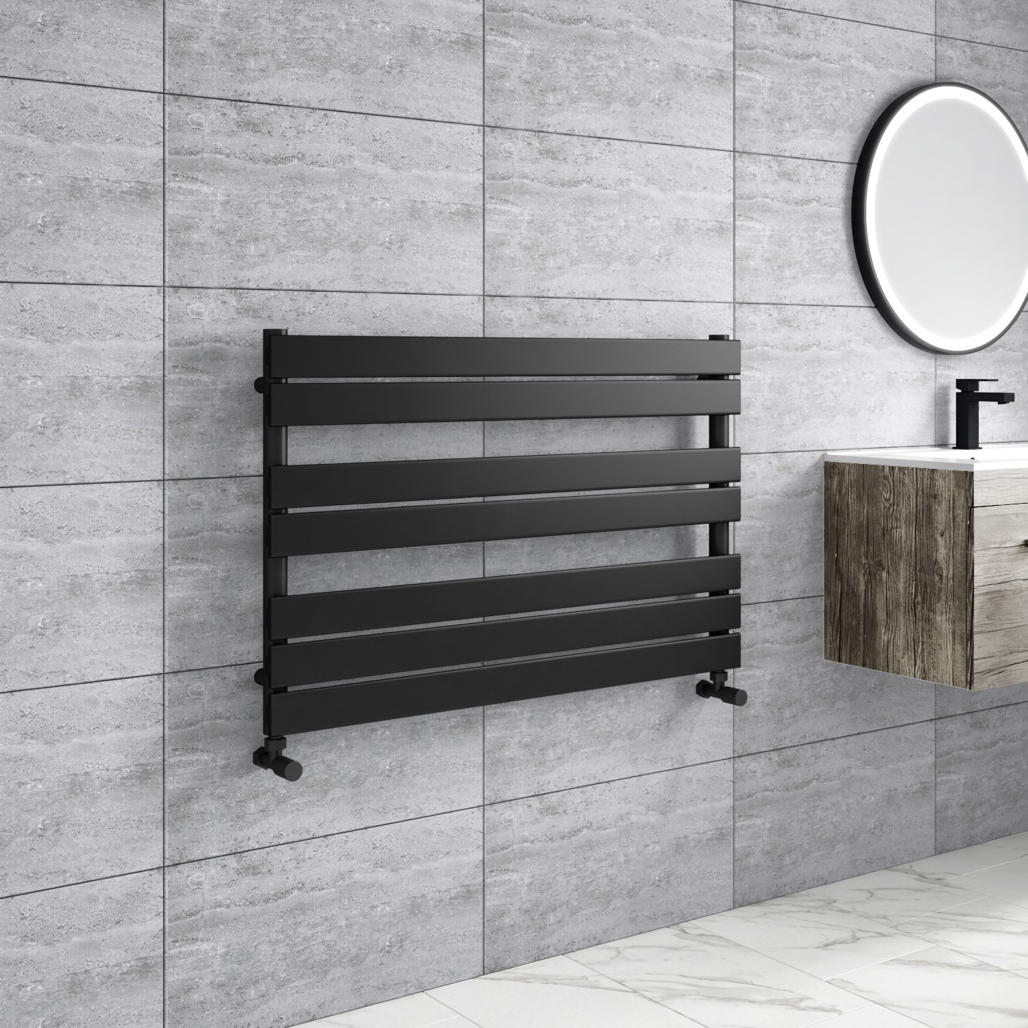 GRADE A1 - Black Heated Towel Rail Radiator 600 x 1000mm - Tundra ...