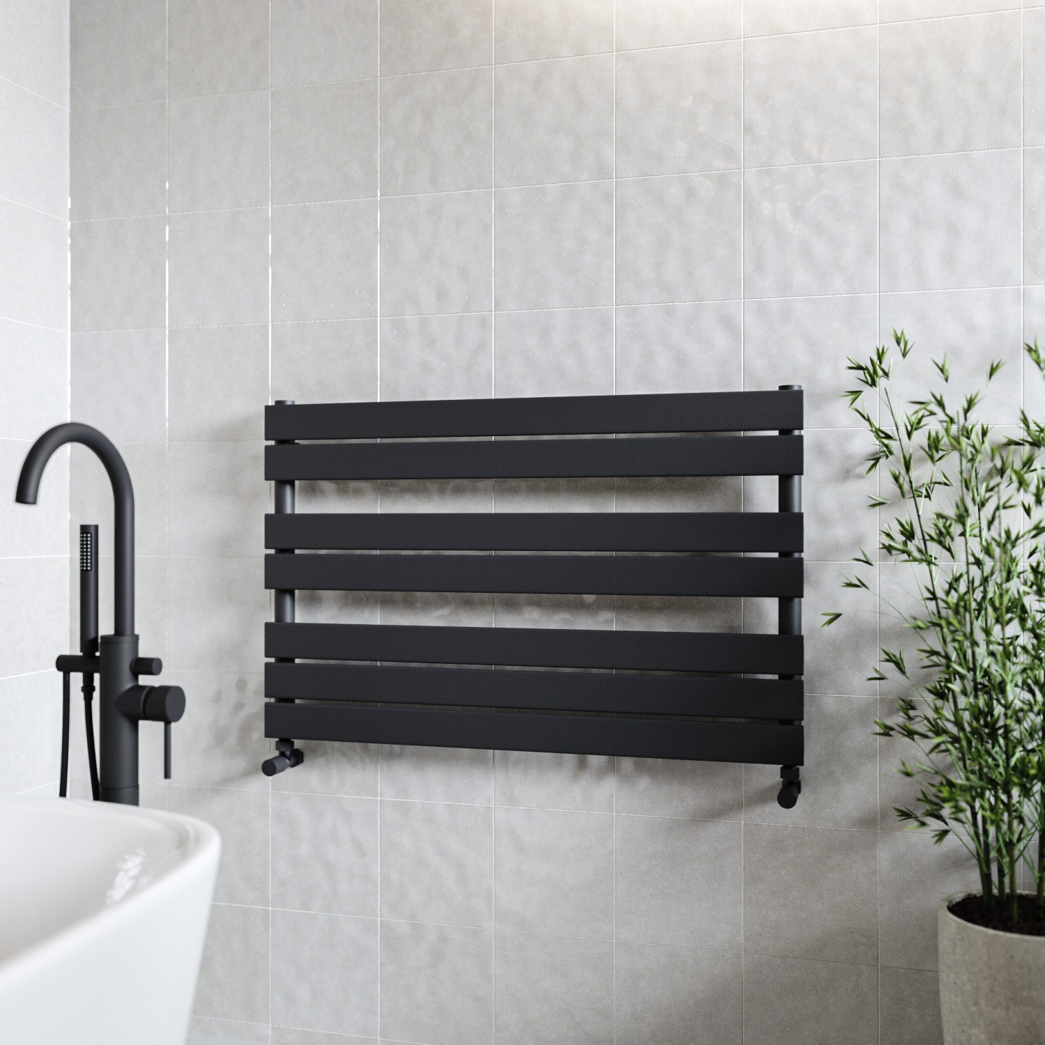 Integrated Radiators Black Heated Towel Rail Radiator 600 x 1000mm - Tundra - Better Bathrooms