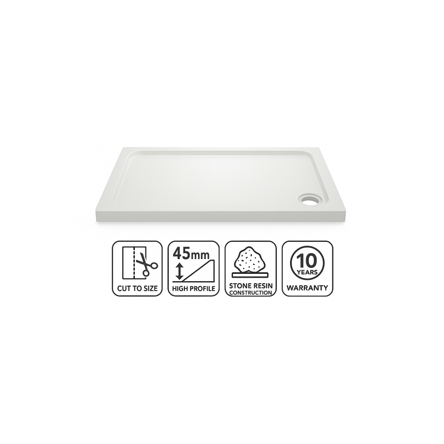 1500x800mm Rectangular Shower Tray 45mm - White Stone Resin - Pearl