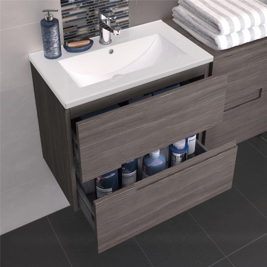 Hudson Reed Grey Wall Hung Bathroom Cabinet & Basin - W805 x H518mm