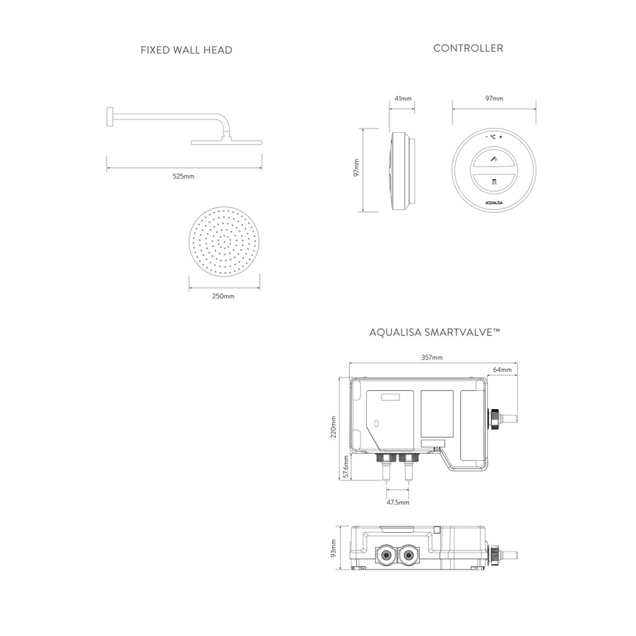 Aqualisa Unity Q Smart Digital Shower Concealed with Wall Fixed Head HP/Combi