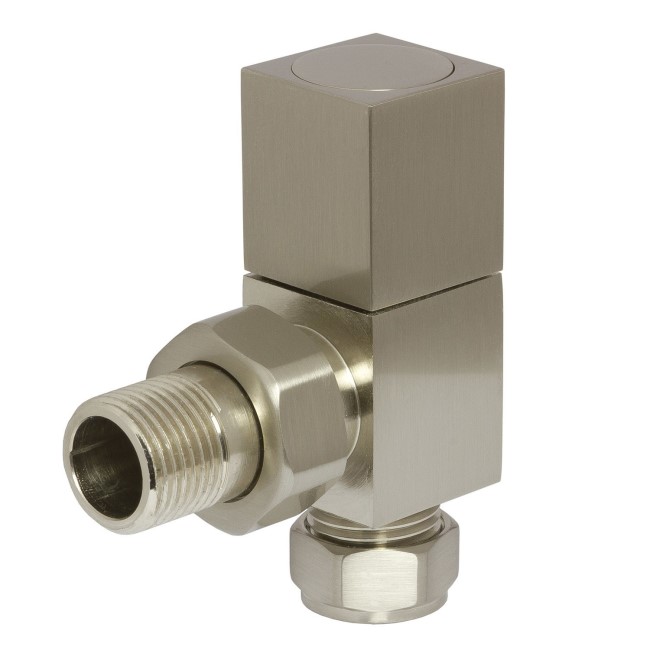 Square Angled Radiator Valves Brushed Nickel- For Pipework Which Comes From The Wall