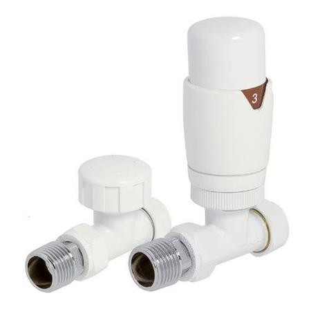 Round Straight TRV and Lockshield Radiator Valves White