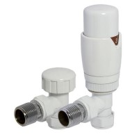 Round Angled TRV and Lockshield Radiator Valves White