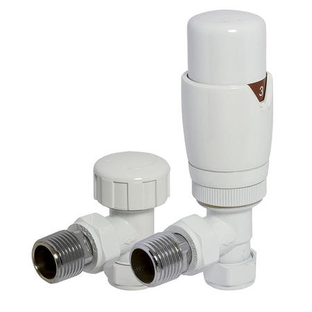 Round Angled TRV and Lockshield Radiator Valves White