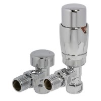 Round Angled TRV and Lockshield Radiator Valves Chrome