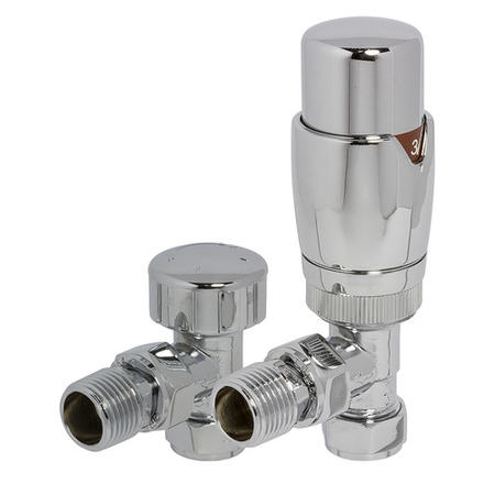 Round Angled TRV and Lockshield Radiator Valves Chrome