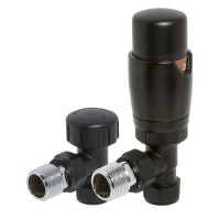 Round Angled TRV and Lockshield Radiator Valves Black
