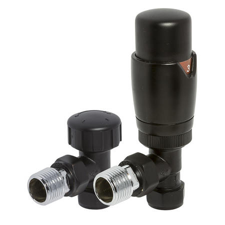 Round Angled TRV and Lockshield Radiator Valves Black