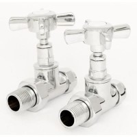 Period Cross Head Straight Radiator Valves Chrome