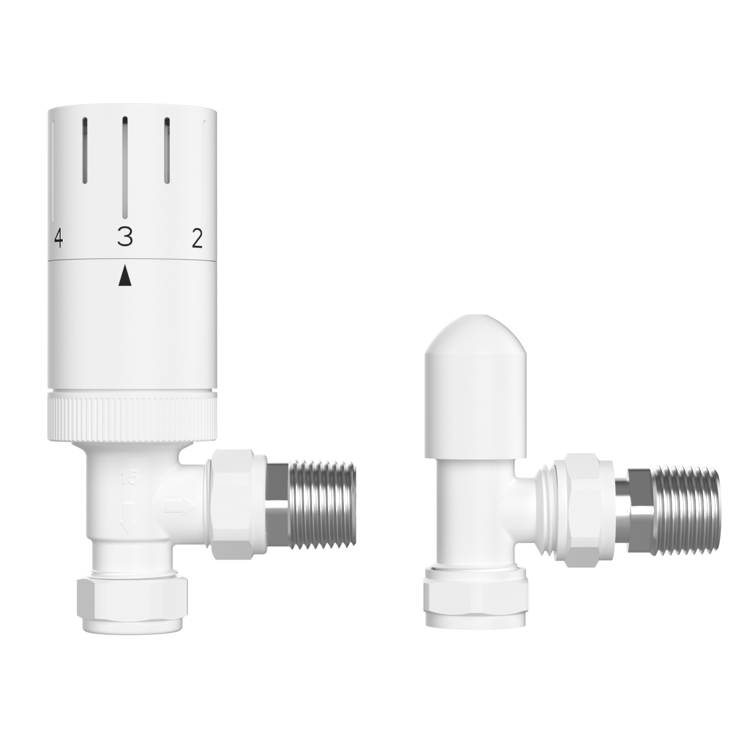 White Round Thermostatic Angled Radiator Valves with Lock Shield ...