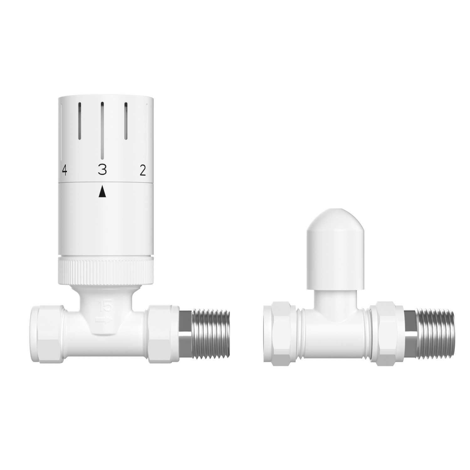 White Round Thermostatic Straight Radiator Valves with Lock Shield ...