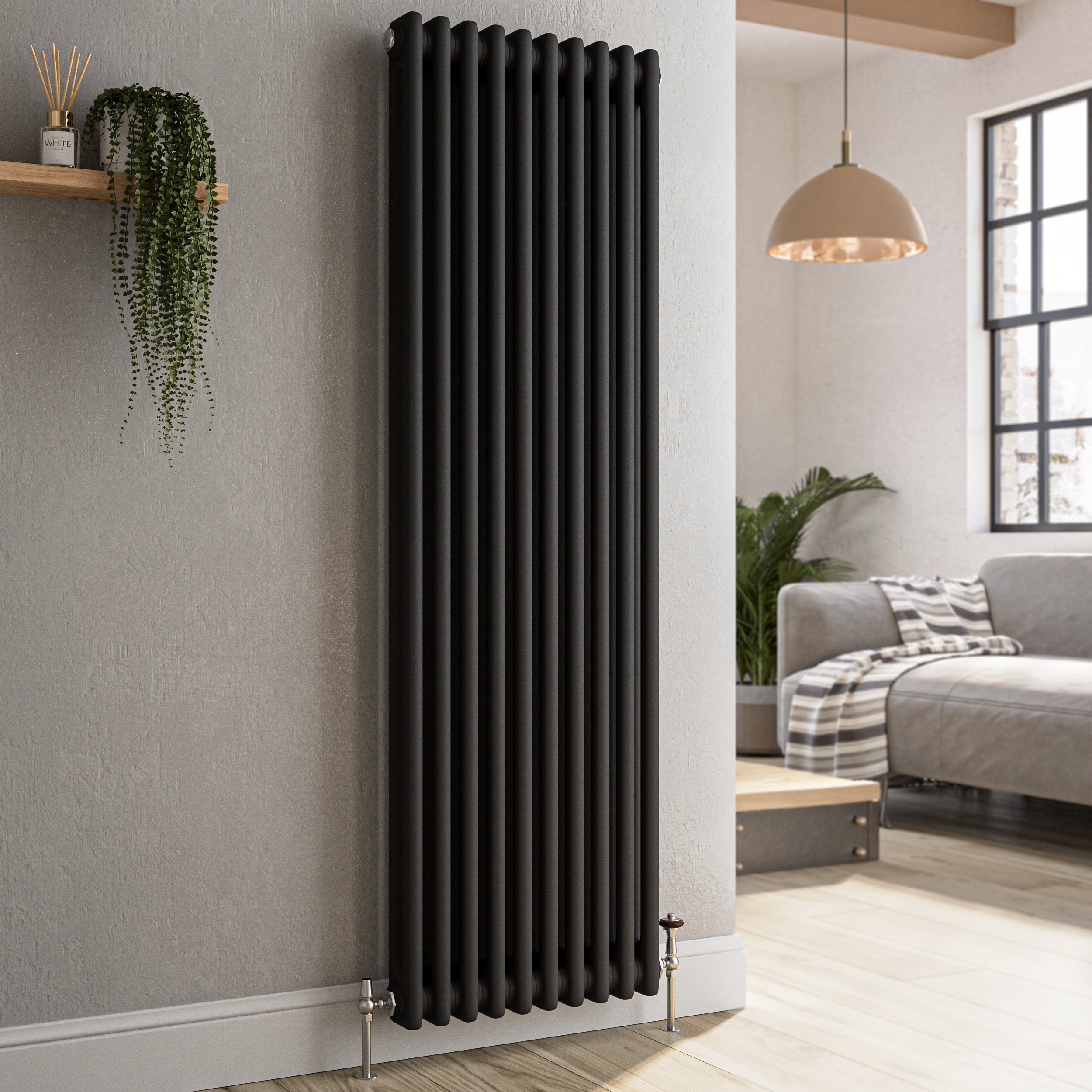 Reggio Midnight Black Vertical Double Column Traditional Radiator ...